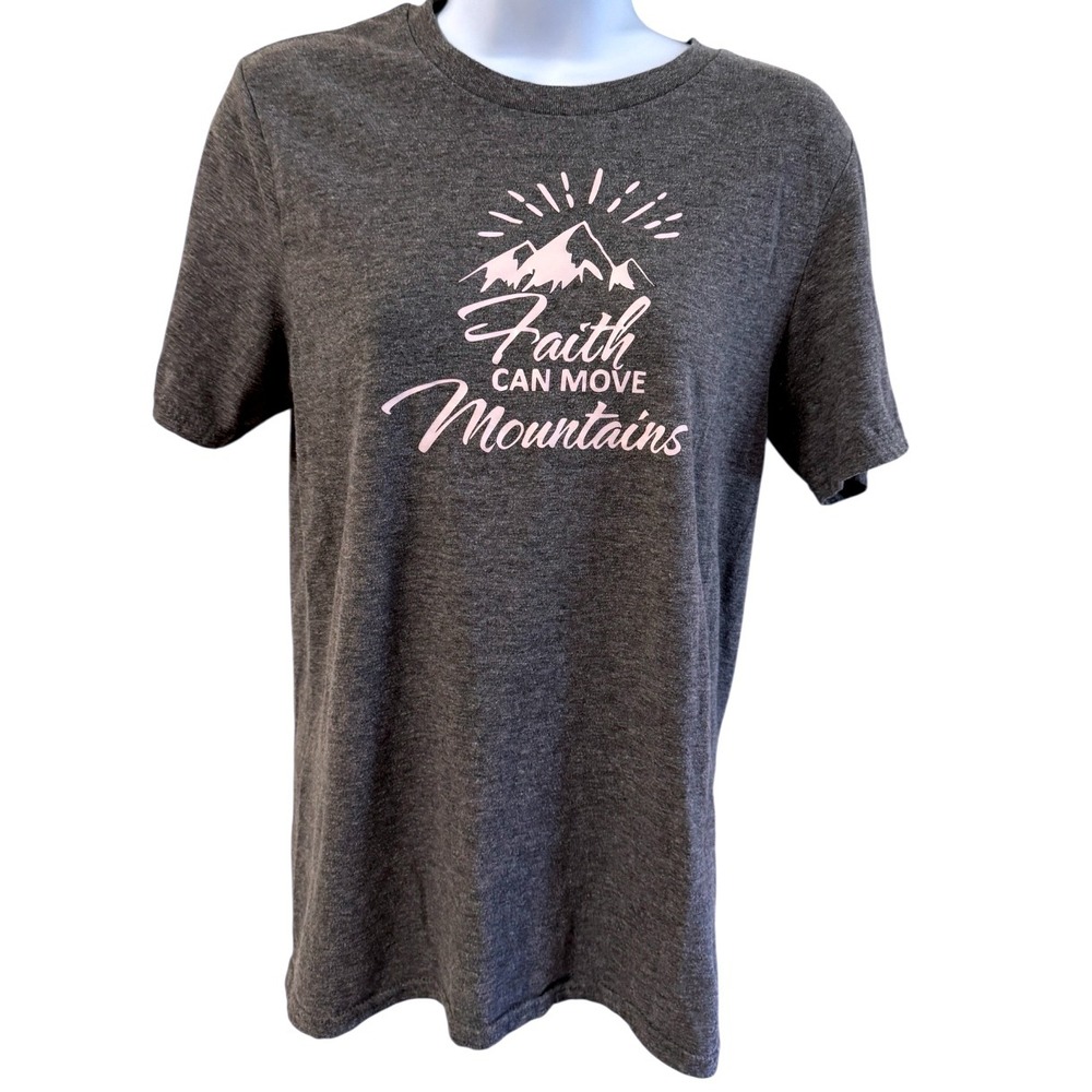 Faith Can Move Mountains Graphic T Shirt Unisex Large Gray Excellent Christian